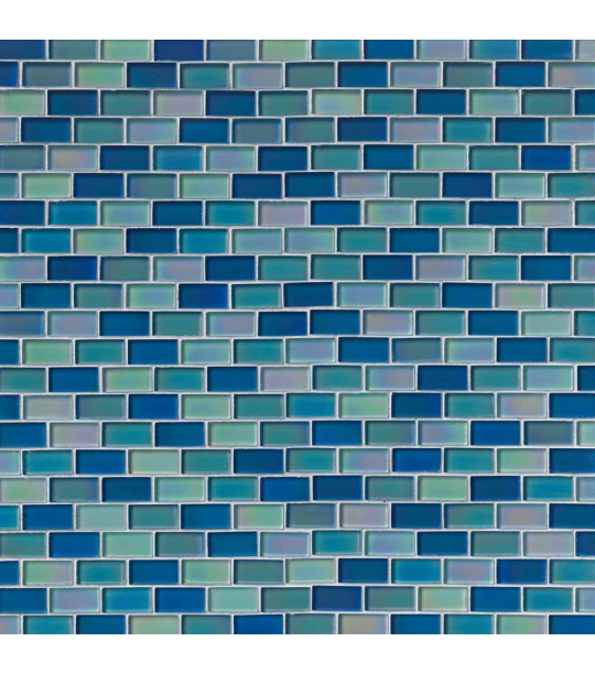 Iridescent Blue Blend Glass Brick Pattern
