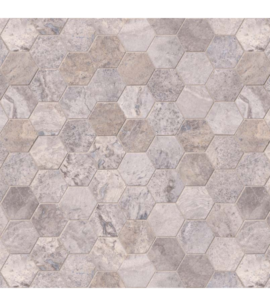Silver Travertine 3" Hexagon Honed